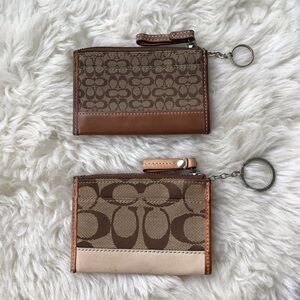 Bundle (2) Vintage Coach Key Chain ID Coin Purse Top Zip Leather Canvas Monogram